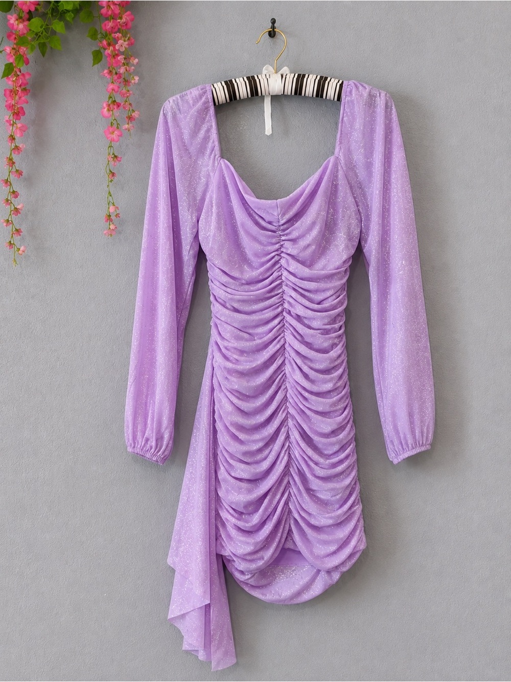 Jump Lavender Ruched Long-Sleeve Mini Dress